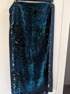 Lux Sheer Velvet Burnout Wrap Scarf in Teal Blue